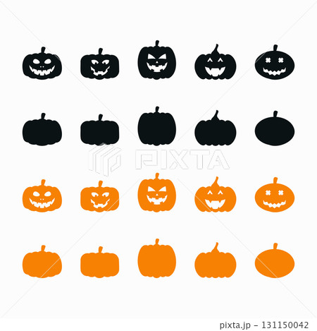 Set of silhouette black and orange pumpkin face characters for halloween festival on white background, Vector Illustration 131150042