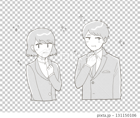 A middle-aged man and woman dressed up and smiling 131150106
