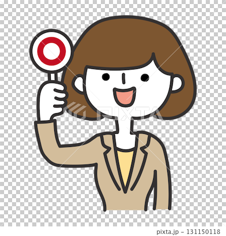 A woman raising a circle tag A woman raising a circle tag 131150118