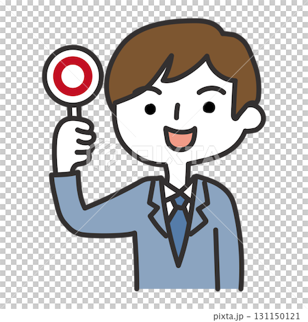 マルの札を上げる男性 マルの札を上げる男性 131150121