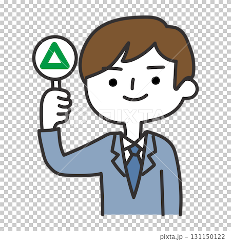 A man raising a triangular sign A man raising a triangular sign 131150122