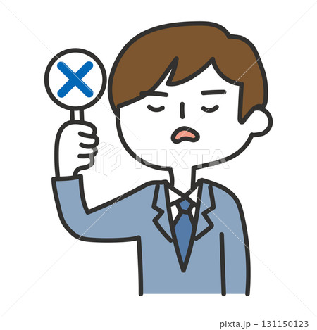 バツの札を上げる男性 131150123