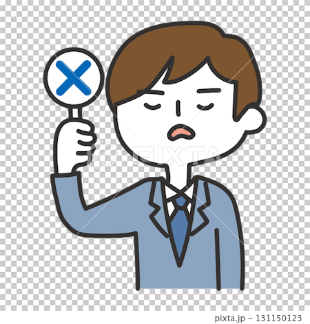 バツの札を上げる男性 131150123