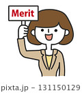 メリットの札を上げる女性 131150129