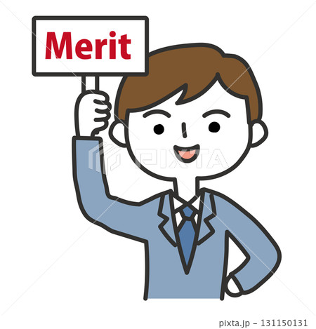 メリットの札を上げる男性 131150131