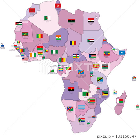 アフリカの地図 国別色分け 国旗・国名レイヤー分割 アフリカの地図 国別色分け 国旗・国名レイヤー分割 131150347