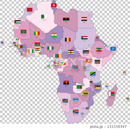 アフリカの地図 国別色分け 国旗・国名レイヤー分割 アフリカの地図 国別色分け 国旗・国名レイヤー分割 131150347