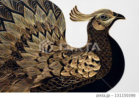 神秘的な鳳凰のテクスチャー。白背景-1 131150390