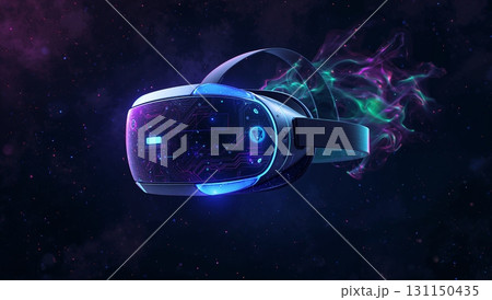 A virtual reality headset with a blue and purple background 131150435