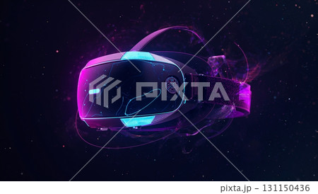A virtual reality headset with a blue and purple design 131150436
