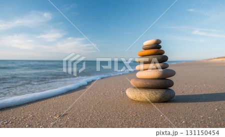 A stack of rocks on a beach 131150454