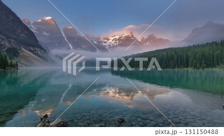 A beautiful lake with mountains in the background 131150488