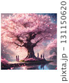 幻想的な満開桜の花の夜空に輝く星と夜空の風景画 131150620