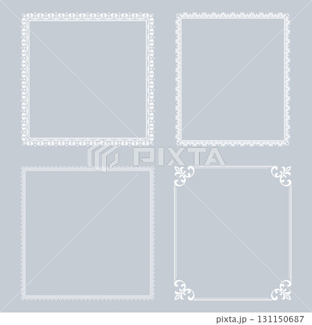 Set of decorative frames Elegant vector element for design in Eastern style, place for text. Floral gray and white borders. Lace illustration for invitations and greeting cards Set of decorative frames Elegant vector element for design in Eastern style, place for text. Floral gray and white borders. Lace illustration for invitations and greeting cards 131150687
