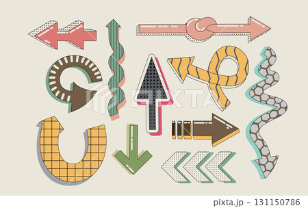 Playful retro arrow set with colorful patterns 131150786
