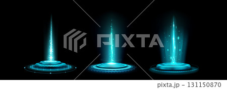 Futuristic AI portal with blue energy beams 131150870