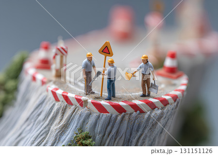 壊れた道路を修復する作業員-2(ジオラマ) 壊れた道路を修復する作業員-2(ジオラマ) 131151126