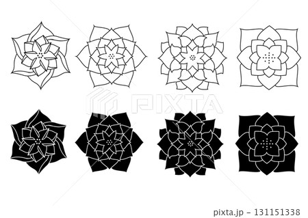 Vector water lily icon. Yoga lotus symbol, flower of well-being and healthy lifestyle, elegant blooming. Editable stroke thin line set. Natural simple plant elements on white background Vector water lily icon. Yoga lotus symbol, flower of well-being and healthy lifestyle, elegant blooming. Editable stroke thin line set. Natural simple plant elements on white background 131151338