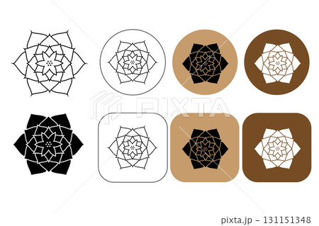 Lotus water lily line Logo. Collection of Yoga, Zen and Meditation logos, linear icons and elements. Bohemian style minimalist illustrations in pastel colors. Vector design 131151348