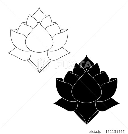 Lotus flower linear sign in elegant minimalist style. Graphic symbol, stylized flower, element for design of logo, emblem, icon, other. Vector illustration in two colors. 131151365