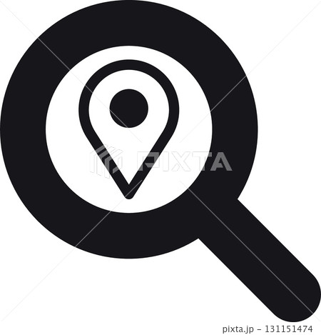location, map, address icon Magnifying glass with location pin icon illustration. 131151474