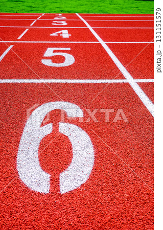 Running track with numbers in the stadium Running track with numbers in the stadium 131151579