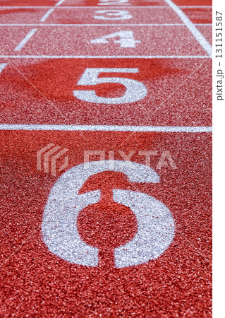Running track with numbers in the stadium 131151587