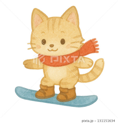 【冬】スノーボードを滑る子猫のイラスト 131151634