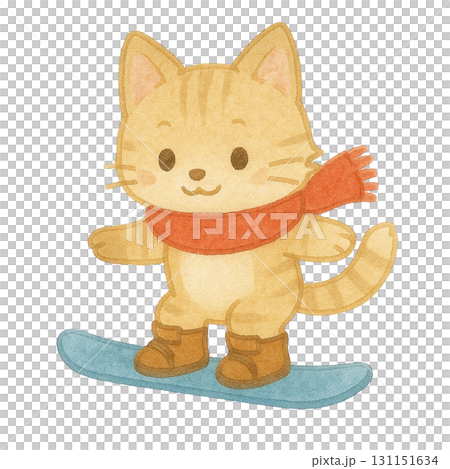 【冬】スノーボードを滑る子猫のイラスト 131151634