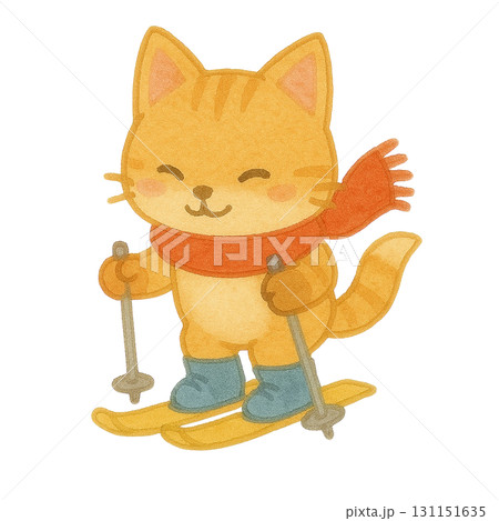 【冬】スキーを滑る子猫のイラスト 131151635