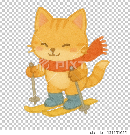 【冬】スキーを滑る子猫のイラスト 131151635