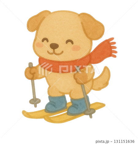 【冬】スキーを滑る子犬のイラスト 131151636