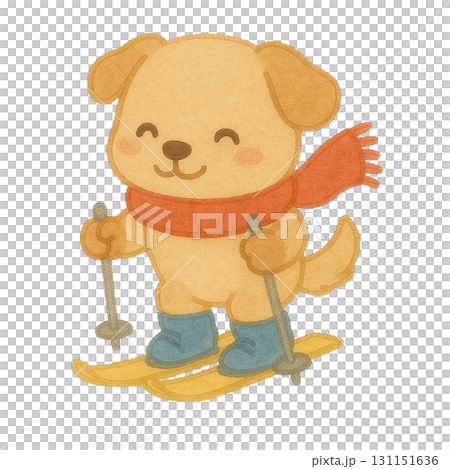 【冬】スキーを滑る子犬のイラスト 131151636