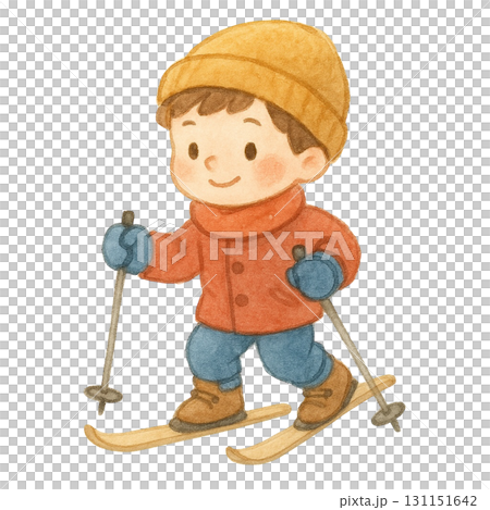 [冬季] 男孩滑雪的插圖 131151642