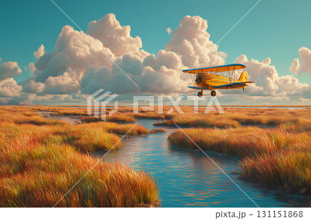 湿原を飛ぶ複葉機-1 131151868