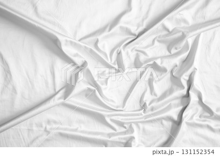Abstract white wrinkled bedding sheet fabric texture background 131152354