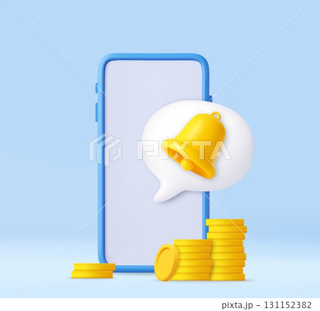 3D mobile money alert with notification bell 3D mobile money alert with notification bell 131152382
