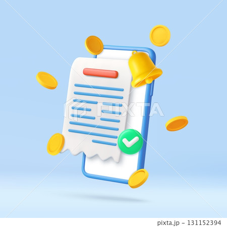 3D mobile billing alert with flying coins and checkmark 131152394