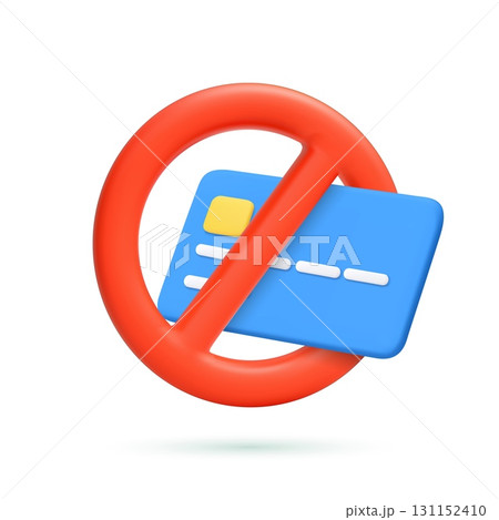 3D Credit Card with Prohibited Sign Icon 131152410