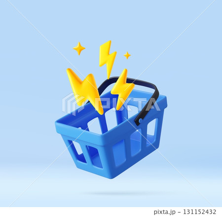 3D Shopping Basket with Lightning and Sparkles 3D Shopping Basket with Lightning and Sparkles 131152432