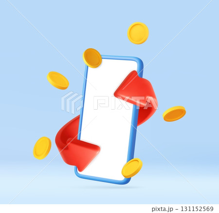 3d smartphone with blank screen and red arrow around. 3d smartphone with blank screen and red arrow around. 131152569