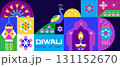 Traditional Indian festival Diwali. Happy Festival of lights Deepavali, peacock, rangoli Template  banner  Festive Burning diya background Vector abstract icon  illustration 131152670