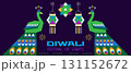 Traditional Indian festival Diwali. Happy Festival of lights Deepavali, peacock, rangoli Template  banner  Festive Burning diya background Vector abstract icon  illustration 131152672