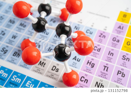Molecules chemical on a periodic table background. 131152798