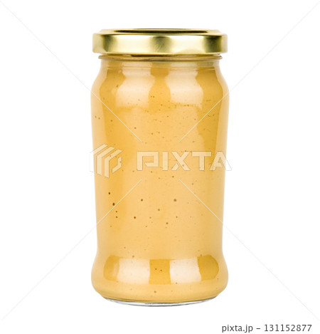jar of mustard on an isolated white background jar of mustard on an isolated white background 131152877