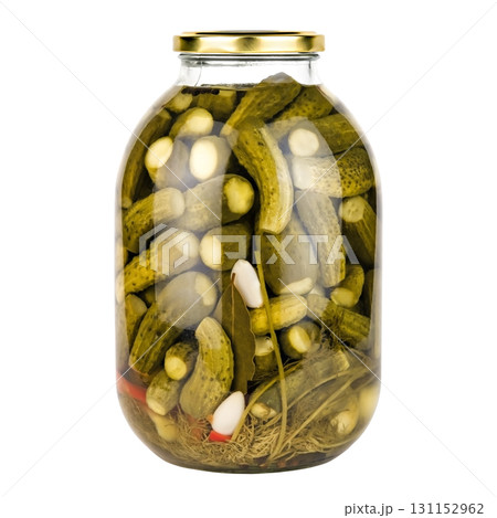 A jar of pickles on an isolated white background A jar of pickles on an isolated white background 131152962