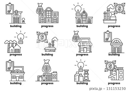 set of illustrations in the concept of buildings and businesses in line art style set of illustrations in the concept of buildings and businesses in line art style 131153230