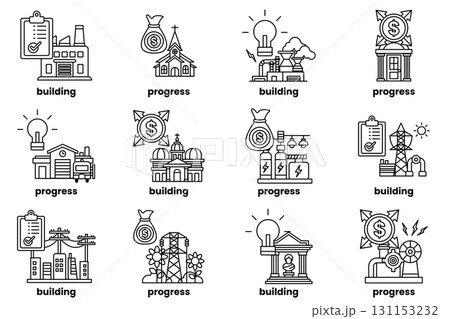 set of illustrations in the concept of buildings and businesses in line art style 131153232