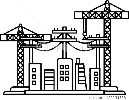 A city skyline with tall buildings and cranes A city skyline with tall buildings and cranes 131153258