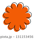 Orange floral icon with a hand-drawn irregular outline. A bright, simple, and decorative daisy shape. 131153456